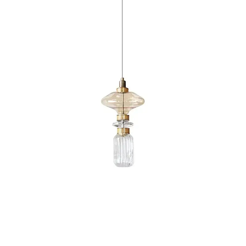 Modern pendant lamp with frosted amber glass top and ribbed clear glass ballet pendant for dining room lighting