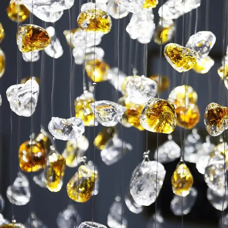 Modern amber and clear glass crystal dining chandelier with irregular shapes by decorbites crystal dining for living room decor