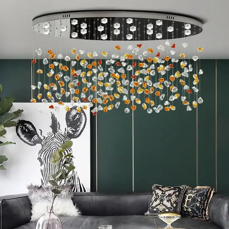 Modern amber and clear crystal dining chandelier with sleek black silver frame for living room decorbites crystal dining light