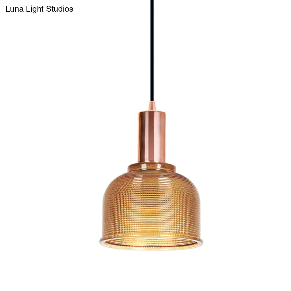 Modern Amber/Clear Glass Dome Pendant Light with 1 Bulb - Stylish Living Room Lighting Fixture