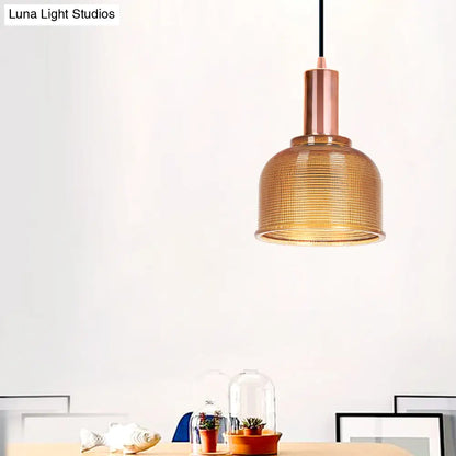 Modern Amber/Clear Glass Dome Pendant Light with 1 Bulb - Stylish Living Room Lighting Fixture