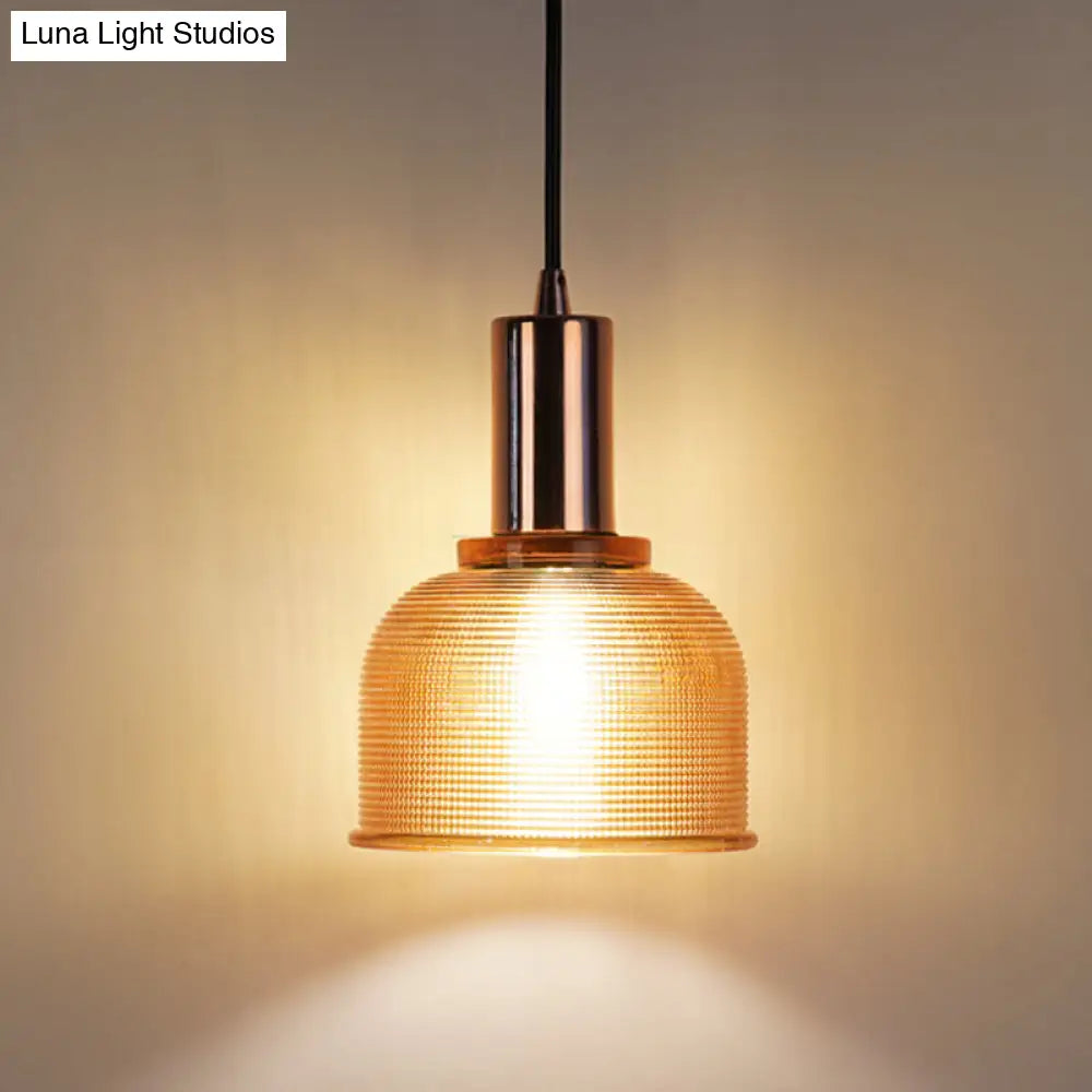 Modern Amber/Clear Glass Dome Pendant Light with 1 Bulb - Stylish Living Room Lighting Fixture