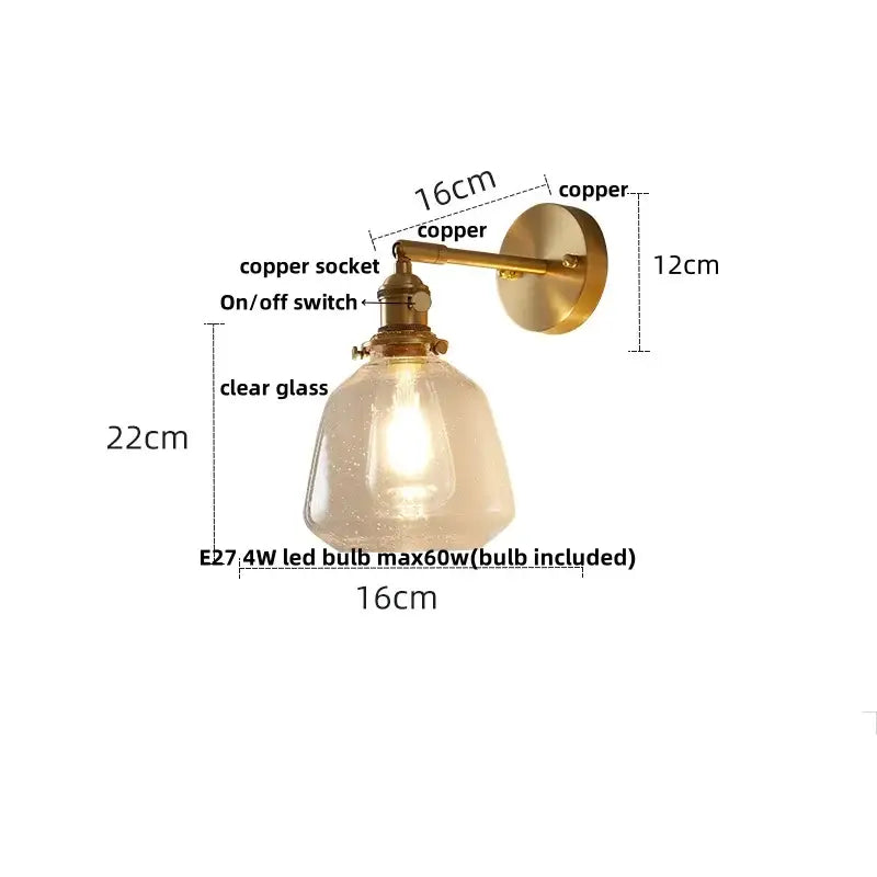 Modern amber clear glass wall sconce with copper finish and clear glass shade for bedroom decorbites clear glass lighting
