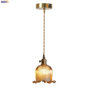 Modern amber copper glass led pendant light with textured open flower shade for decorbites copper glass lighting