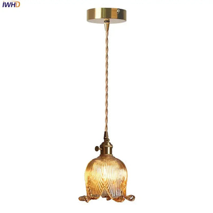 Modern amber copper glass led pendant light with textured open flower shade for decorbites copper glass lighting