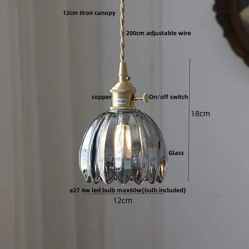 Modern amber copper glass led pendant light with fluted translucent shade and brass decorbites copper glass finish