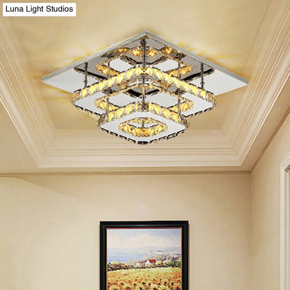 DecorBites™ DecorBites™ Modern Amber Crystal Block Ceiling Light - Square Layered Flush Mount in Chrome