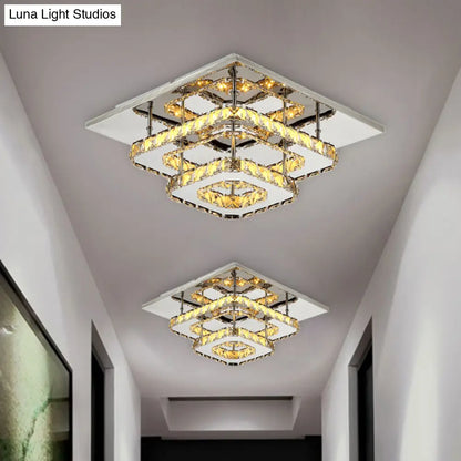 DecorBites™ DecorBites™ Modern Amber Crystal Block Ceiling Light - Square Layered Flush Mount in Chrome