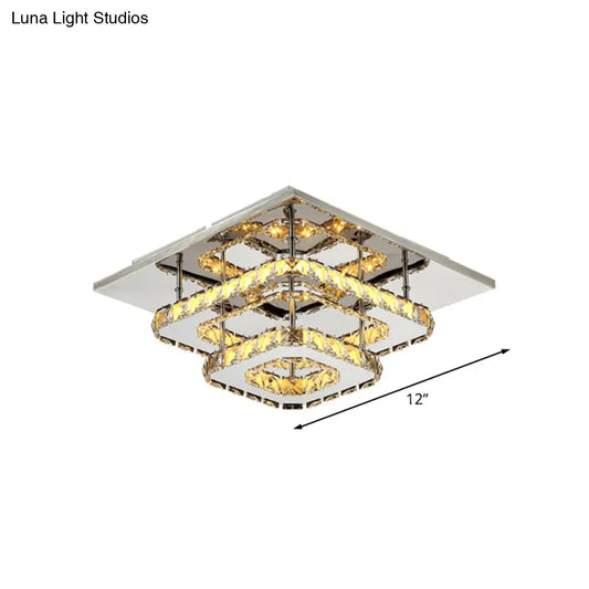 DecorBites™ DecorBites™ Modern Amber Crystal Block Ceiling Light - Square Layered Flush Mount in Chrome