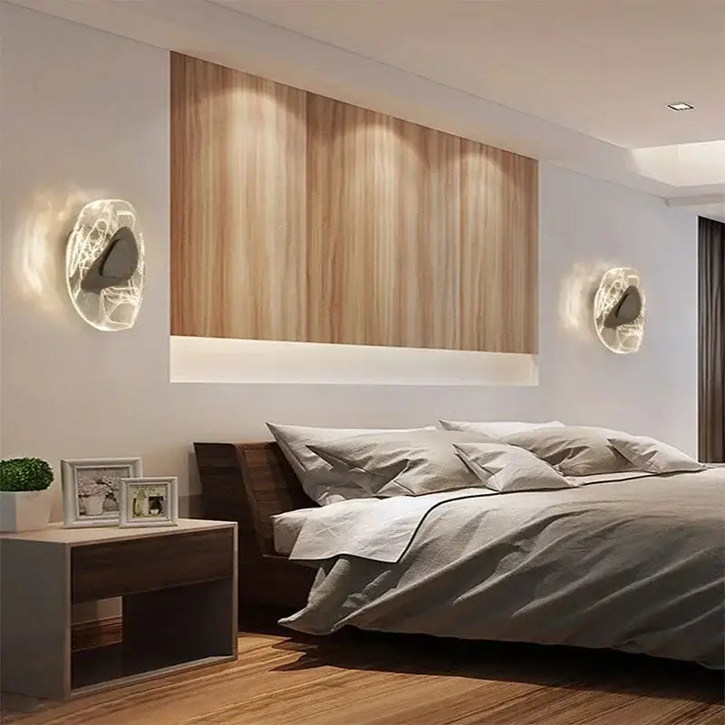 Modern amber crystal wall lamp with circular translucent glass and bronze metallic finish for elegant bedroom decorbites crystal wall lighting