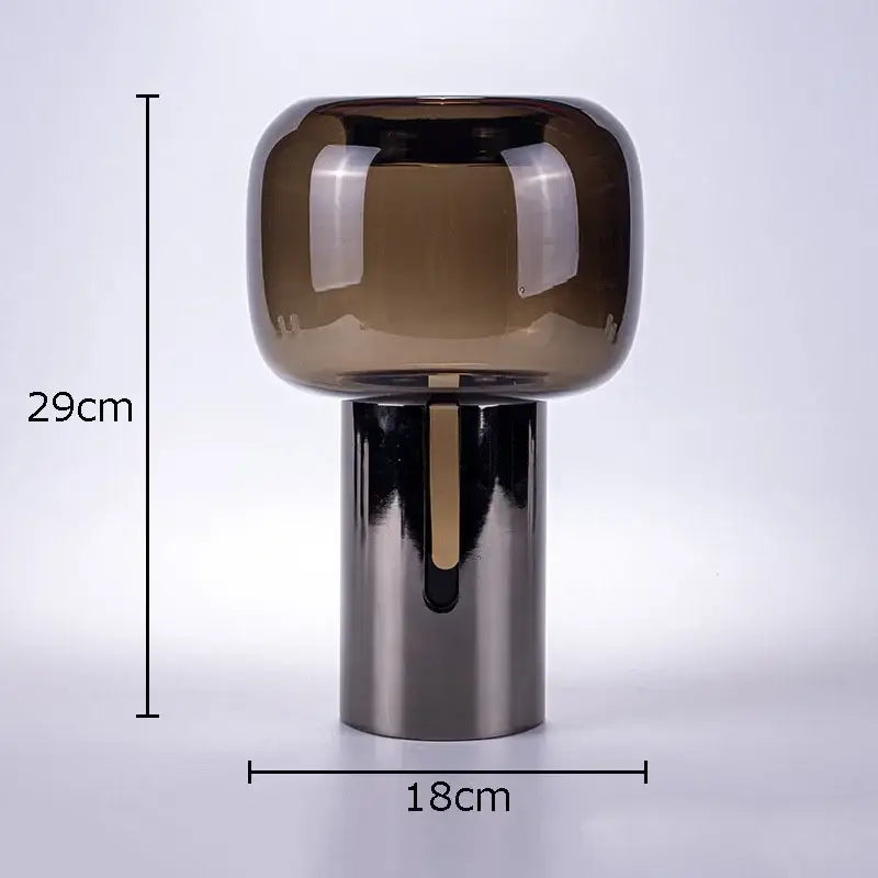 Modern amber dark glass vase set featuring a sleek table lamp with rounded amber glass top and metallic base for office decorbites dark glass