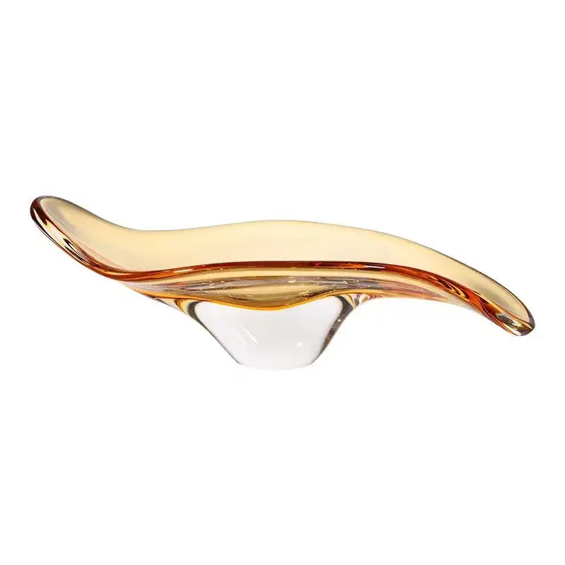A sleek amber geometric glass bowl with a smooth curve and transparent base for modern decorbites glass bowl tray