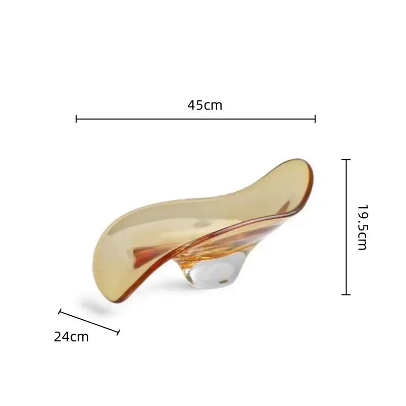 Modern amber geometric glass bowl tray featuring a sleek curved amber-tinted glass footrest with transparent base decorbites geometric glass