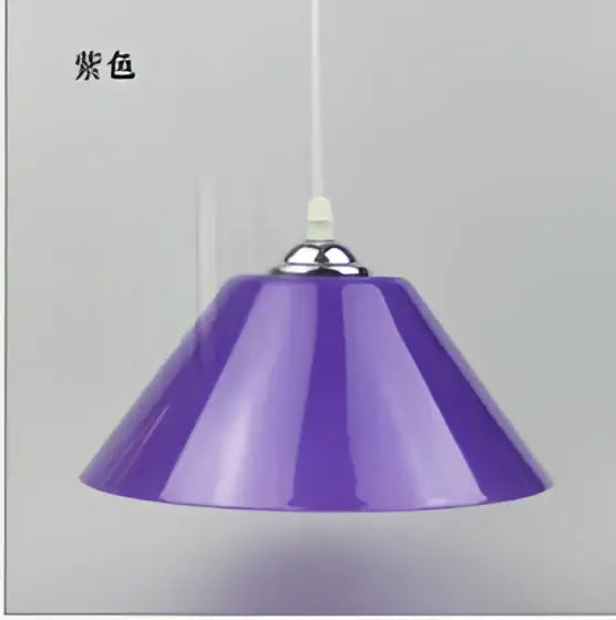 Modern amber glass pendant light with iron finish and purple conical pvc plastic lampshade for dining room use