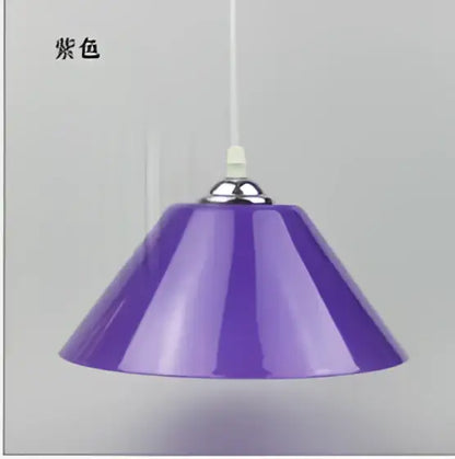 Modern amber glass pendant light with iron finish and purple conical pvc plastic lampshade for dining room use