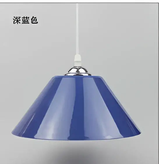 Deep blue conical pendant light with metallic iron finish fixture for modern dining room lighting