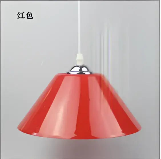 Modern amber glass pendant light with red glossy conical shade iron finish and chrome hardware for dining room