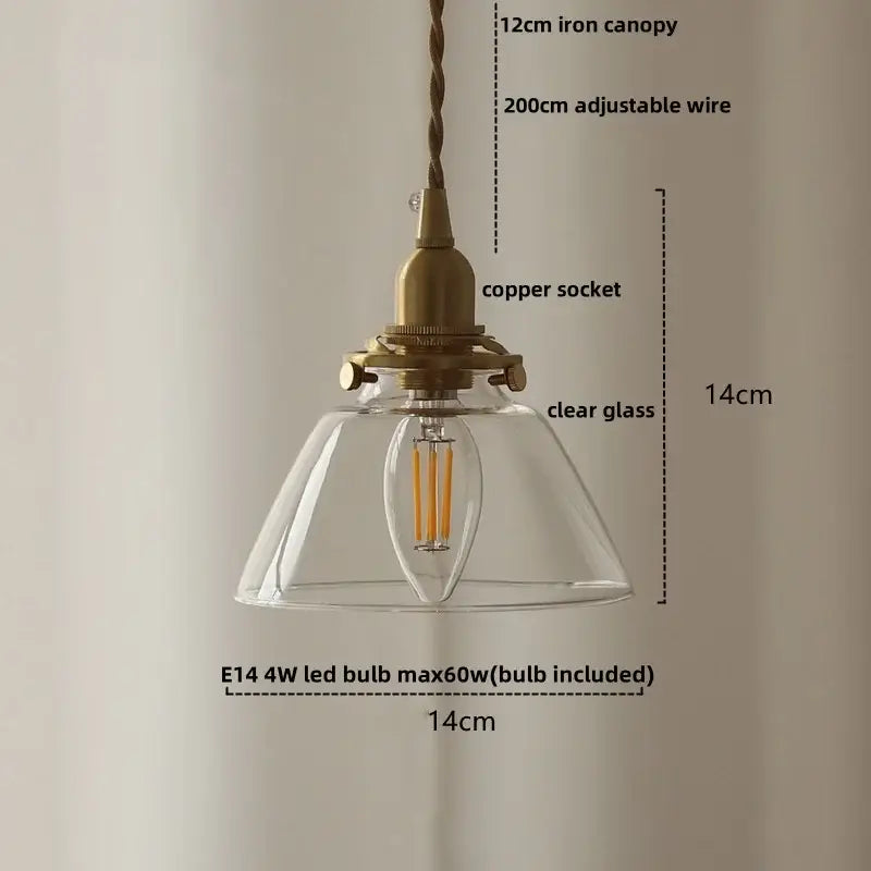 Antique brass-finished pendant light with clear glass shade and e14 led bulb featuring modern amber glass ball design