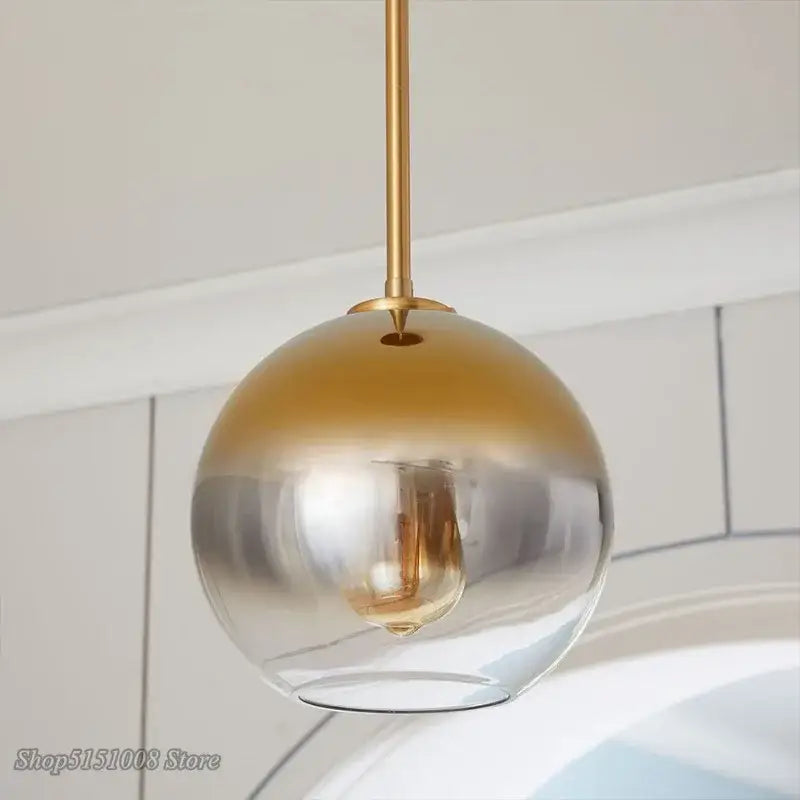 Modern amber glass ball led pendant light with gold and clear gradient glass ball led and brass-finished rod decorbites pendant light