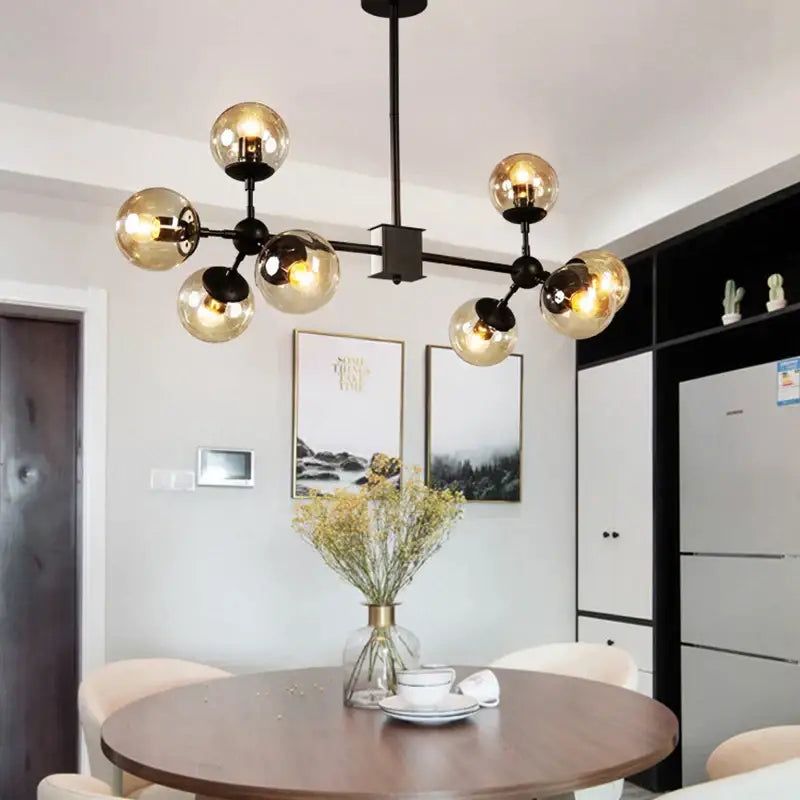 Black metal pendant light with multiple amber glass ball bulbs modern decorbites glass ball chandelier for dining room
