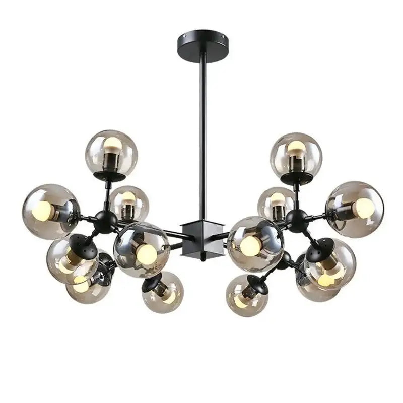 Black metal pendant light with multiple smoked amber glass ball pendant shades for modern dining room decorbites lighting