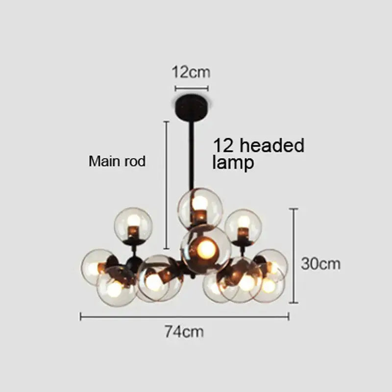 Modern black metal chandelier with twelve clear glass globe bulbs pendant light ideal for dining room decorbites glass ball