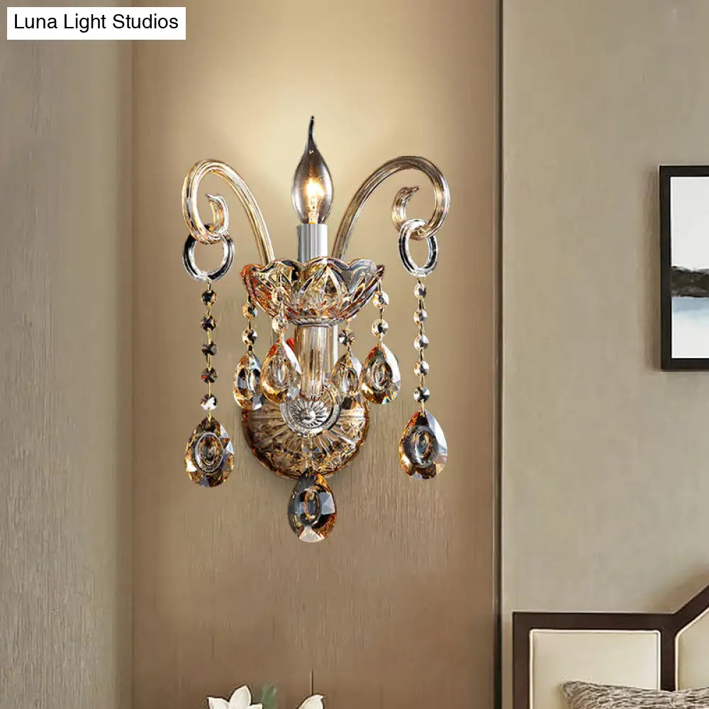 DecorBites™ DecorBites™ Modern Amber Glass Candle Sconce Wall Light with Crystal Drip Accent - 1/2 Heads Bedroom Fixture