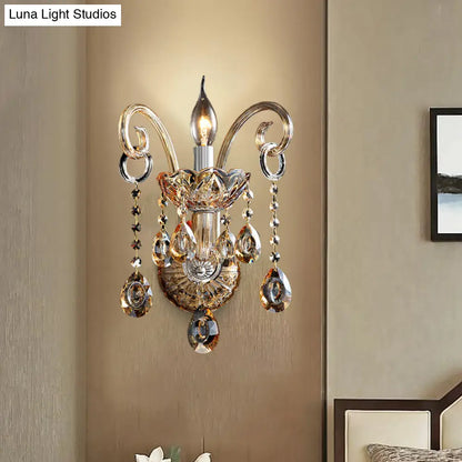 DecorBites™ DecorBites™ Modern Amber Glass Candle Sconce Wall Light with Crystal Drip Accent - 1/2 Heads Bedroom Fixture