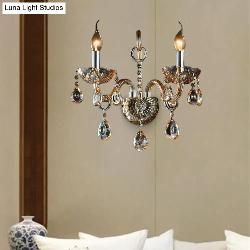 DecorBites™ DecorBites™ Modern Amber Glass Candle Sconce Wall Light with Crystal Drip Accent - 1/2 Heads Bedroom Fixture