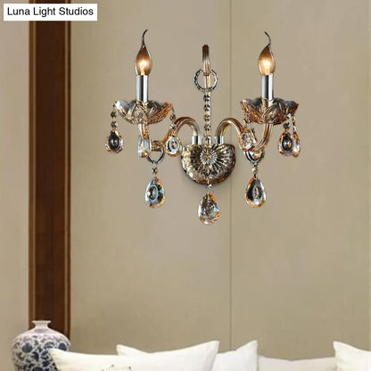 DecorBites™ DecorBites™ Modern Amber Glass Candle Sconce Wall Light with Crystal Drip Accent - 1/2 Heads Bedroom Fixture