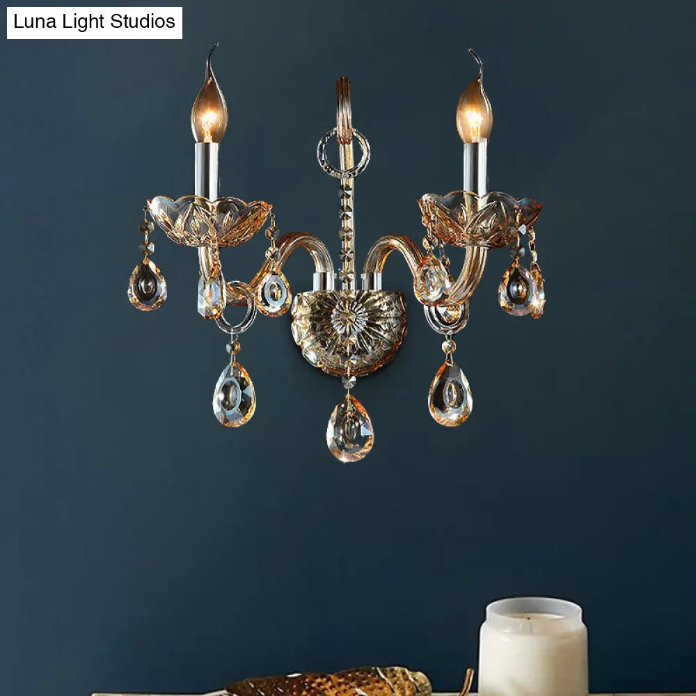 DecorBites™ DecorBites™ Modern Amber Glass Candle Sconce Wall Light with Crystal Drip Accent - 1/2 Heads Bedroom Fixture