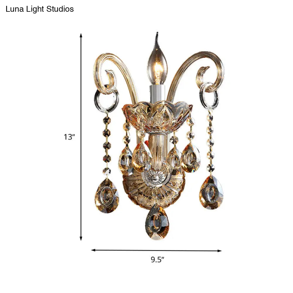 DecorBites™ DecorBites™ Modern Amber Glass Candle Sconce Wall Light with Crystal Drip Accent - 1/2 Heads Bedroom Fixture