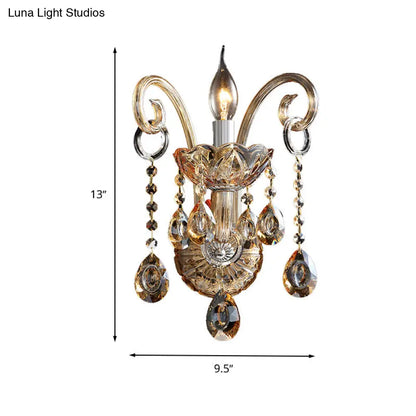 DecorBites™ DecorBites™ Modern Amber Glass Candle Sconce Wall Light with Crystal Drip Accent - 1/2 Heads Bedroom Fixture