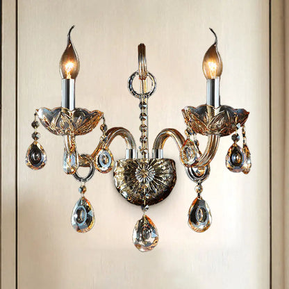 DecorBites™ DecorBites™ Modern Amber Glass Candle Sconce Wall Light with Crystal Drip Accent - 1/2 Heads Bedroom Fixture