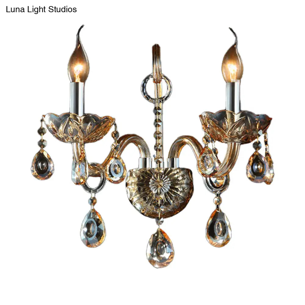 DecorBites™ DecorBites™ Modern Amber Glass Candle Sconce Wall Light with Crystal Drip Accent - 1/2 Heads Bedroom Fixture