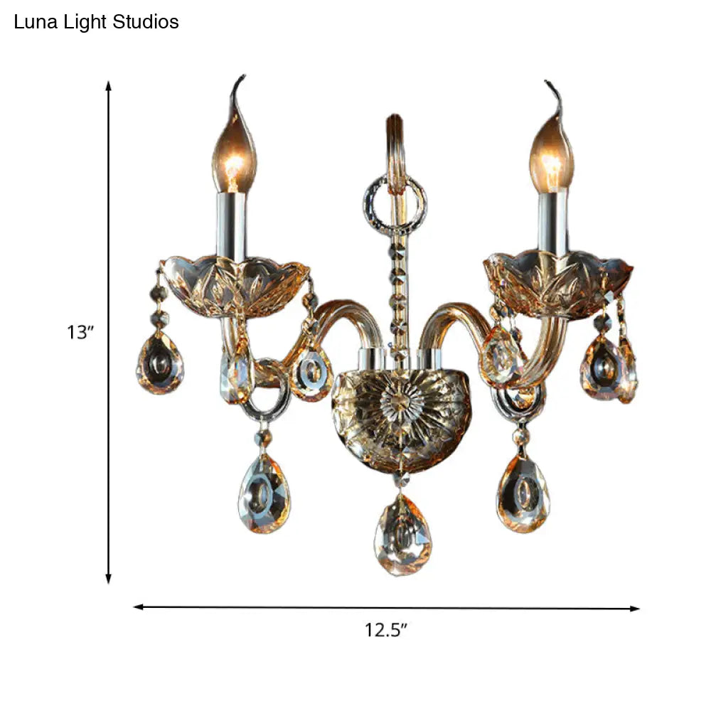 DecorBites™ DecorBites™ Modern Amber Glass Candle Sconce Wall Light with Crystal Drip Accent - 1/2 Heads Bedroom Fixture