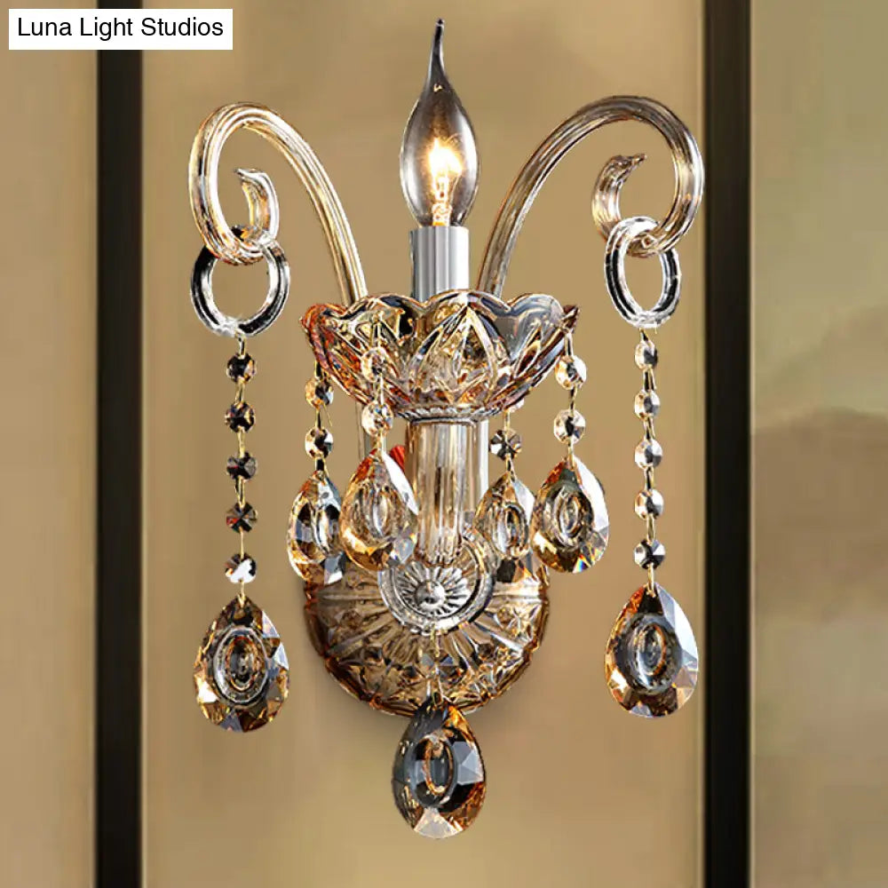 DecorBites™ DecorBites™ Modern Amber Glass Candle Sconce Wall Light with Crystal Drip Accent - 1/2 Heads Bedroom Fixture