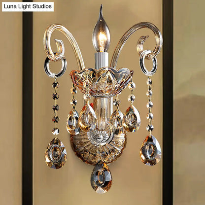 DecorBites™ DecorBites™ Modern Amber Glass Candle Sconce Wall Light with Crystal Drip Accent - 1/2 Heads Bedroom Fixture
