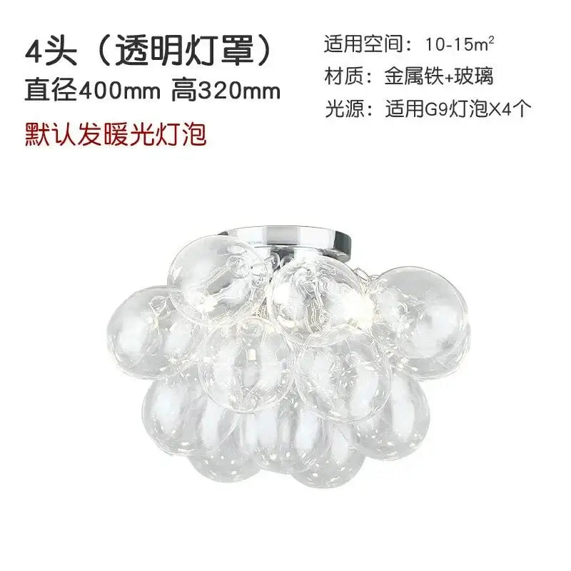 Modern amber glass chandelier led cluster ceiling lamp with clear glass globe pendant and chrome metal base for bedroom