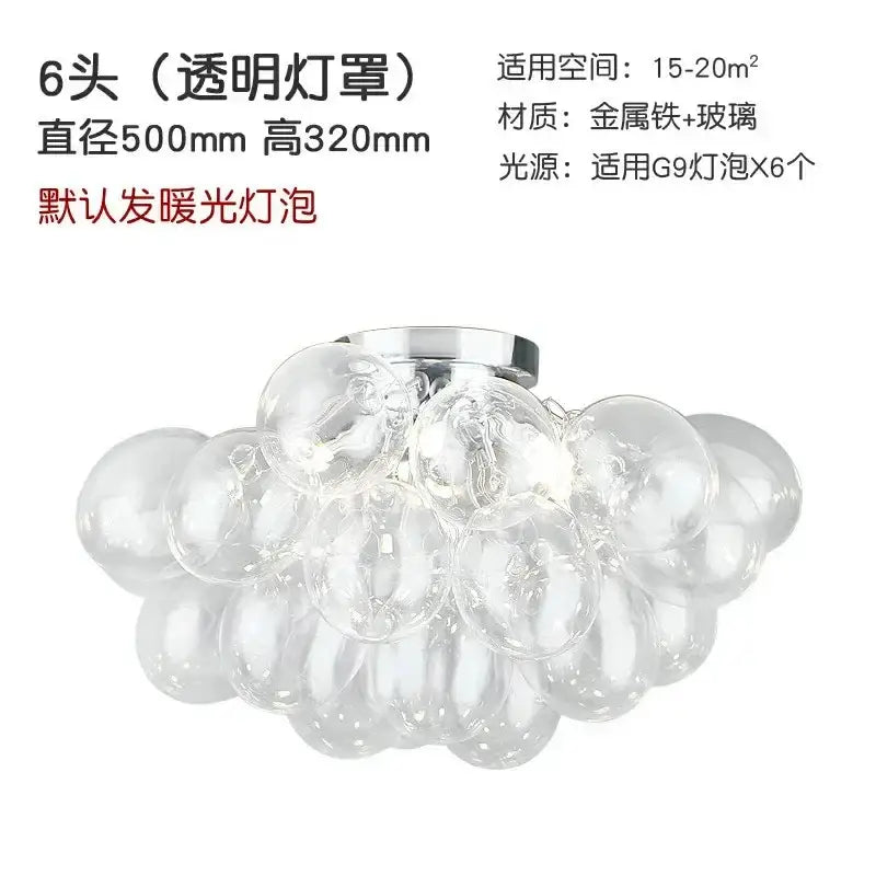 Modern amber glass chandelier led cluster ceiling lamp with clear glass bubble design and chrome metal base