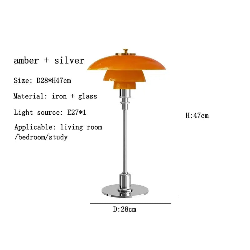 Modern amber glass desk lamp with layered amber and silver glass shade and sleek brass base for home office decorbites glass desk