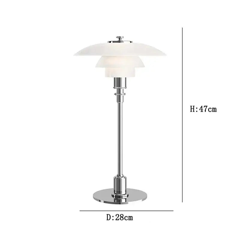 Modern amber glass desk lamp with brass base featuring three layered white opal glass shades for home office decorbites glass desk lamp
