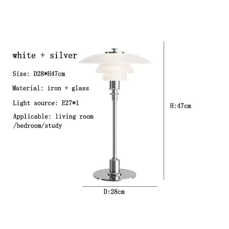 Modern amber glass desk lamp with white and silver layered glass shade and sleek iron base for decorbites glass desk use