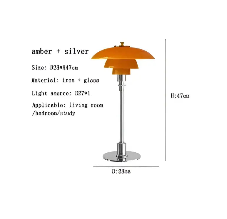 Modern amber glass desk lamp with silver tiered glass shade and sleek iron base for living room decorbites glass desk