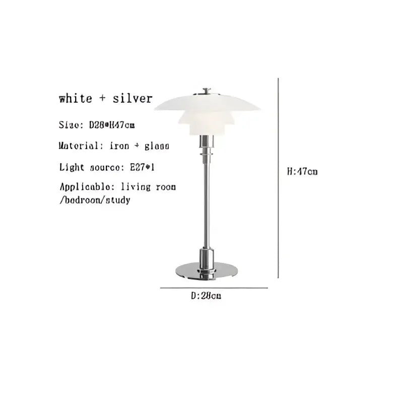 Modern amber glass desk lamp with white and silver layered glass shade and iron base for decorbites glass desk setup
