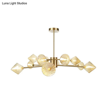 Lámpara de araña moderna de cristal ámbar con forma de diamante - Lámpara de dormitorio de 12 luces