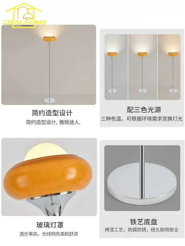 Modern amber glass iron led floor lamp with orange glass lampshade chrome stem and white ceramic base for living room decorbites glass iron