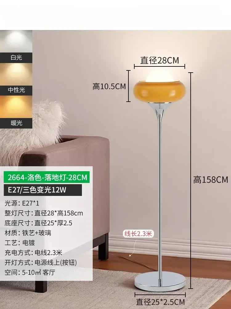 Modern amber glass iron led floor lamp with chrome stem and base for living room by decorbites floor lamp