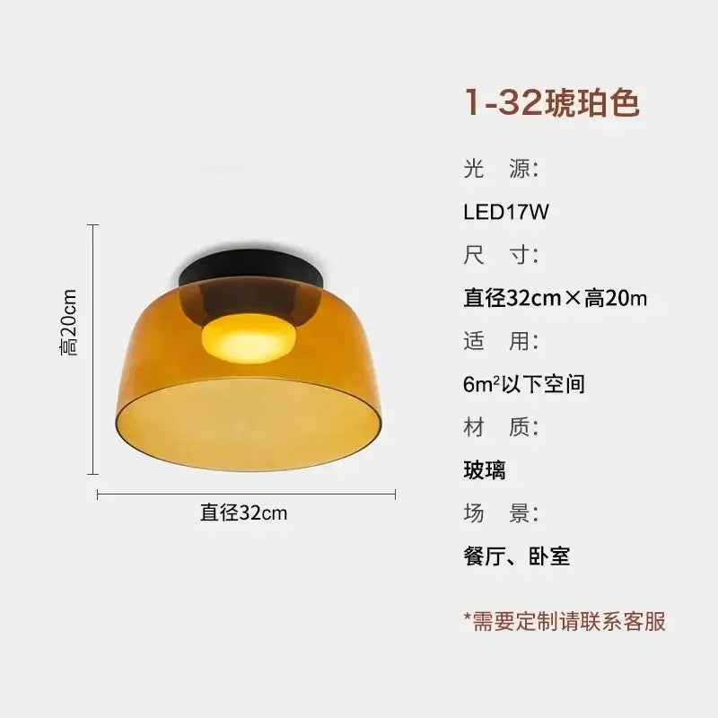 Modern amber glass led ceiling light with black circular base for living room ceiling light fixture