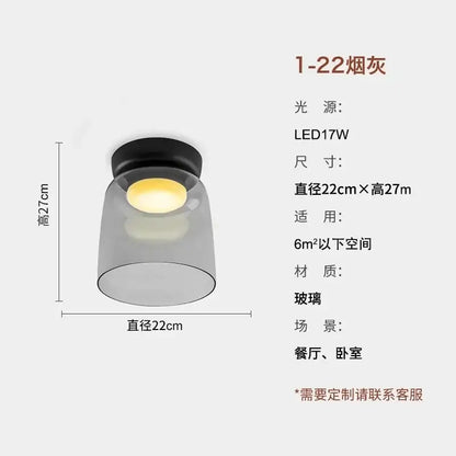 Modern amber glass led ceiling light with a black base and translucent gray shade for living room ceiling lighting